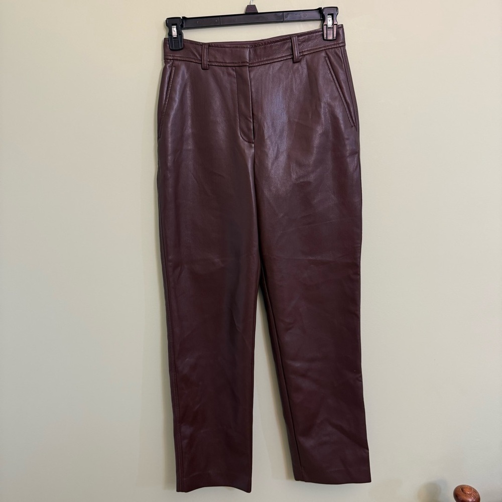 aritiza Babaton Brown vegan Leather‎ Pants size 8 trousers women’s high waisted